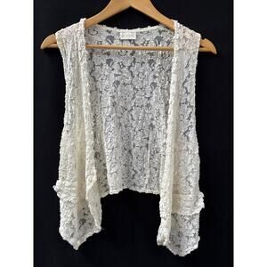Women’s Kay Celine White Lace Sheer Floral Vest Sz S